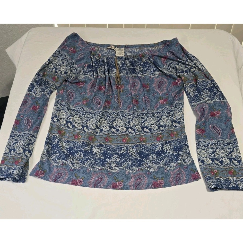 Faded Glory Women's XL (16-18) Blouse Blue Paisley Boho
